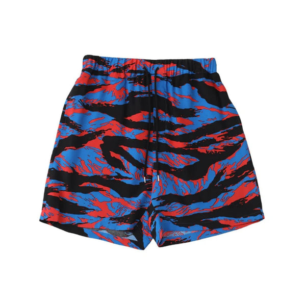 TAKAHIROMIYASHITA TheSoloist. tiger camouflage hawaiian shorts. blue x black
