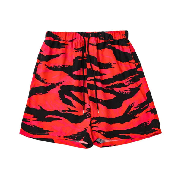 TAKAHIROMIYASHITA TheSoloist. tiger camouflage hawaiian shorts. orange x black