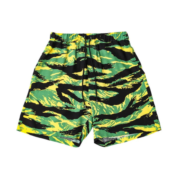 TAKAHIROMIYASHITA TheSoloist. tiger camouflage hawaiian shorts. green x black
