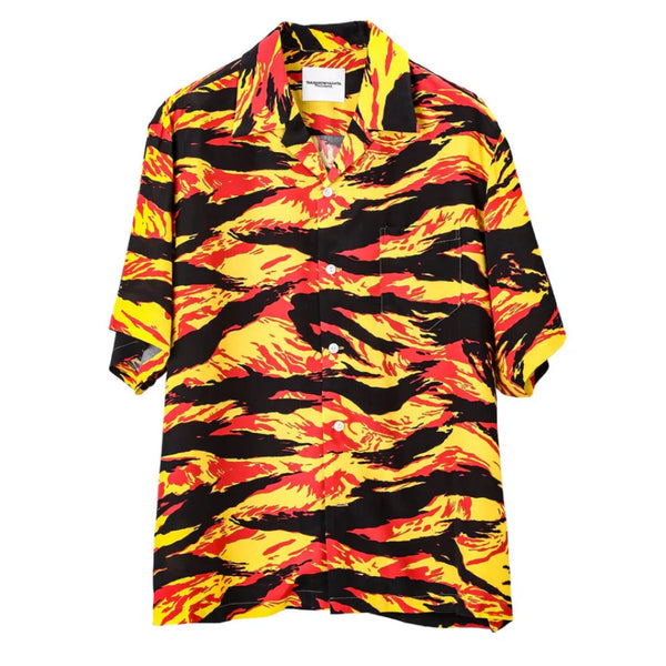TAKAHIROMIYASHITA TheSoloist. tiger camouflage hawaiian shirt. yellow x black
