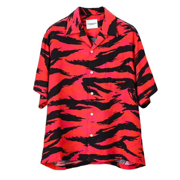 TAKAHIROMIYASHITA TheSoloist. tiger camouflage hawaiian shirt. orange x black