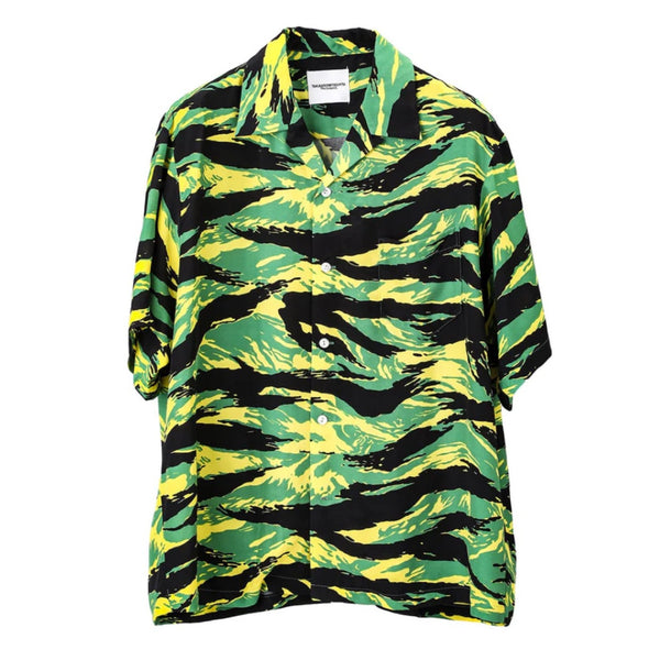 TAKAHIROMIYASHITA TheSoloist. tiger camouflage hawaiian shirt. green x black