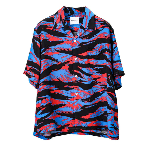 TAKAHIROMIYASHITA TheSoloist. tiger camouflage hawaiian shirt. blue x black