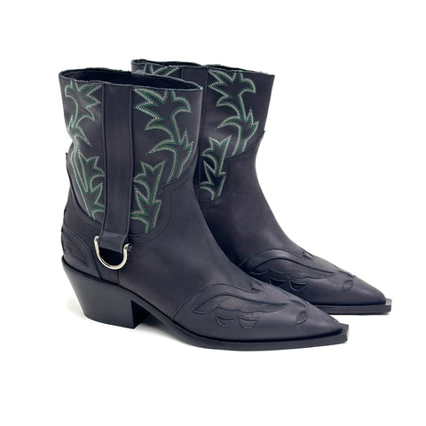ERD CUT OFF COWBOY BOOT BLACK / GREEN