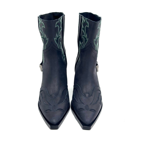 ERD CUT OFF COWBOY BOOT BLACK / GREEN