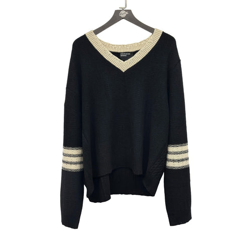 ERD ASYMMETRICAL VARSITY V-NECK BLACK / IVORY