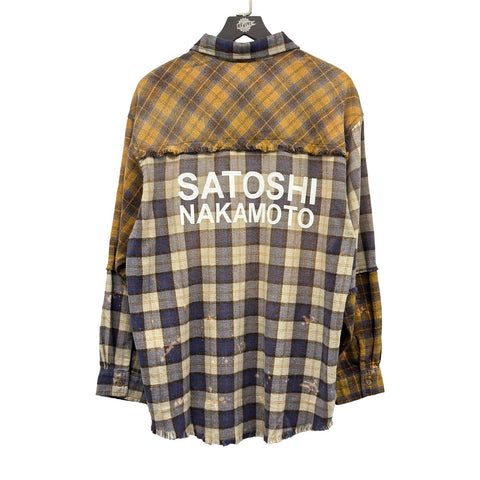 SATOSHI NAKAMOTO PATCHWORK LOGO FLANNEL BROWN/MULTI