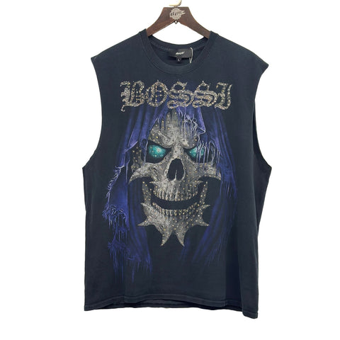 BOSSI VINTAGE SKULL CUTOFF TEE BLACK