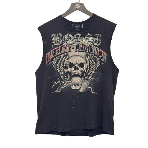 BOSSI VINTAGE HARLEY DAVIDSON SKULL CUTOFF TEE BLACK